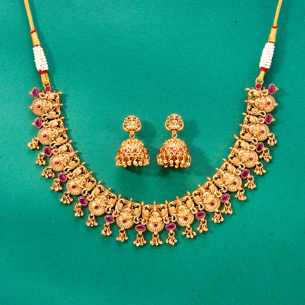 224367 Antique Temple Necklace With Matte Gold Plating