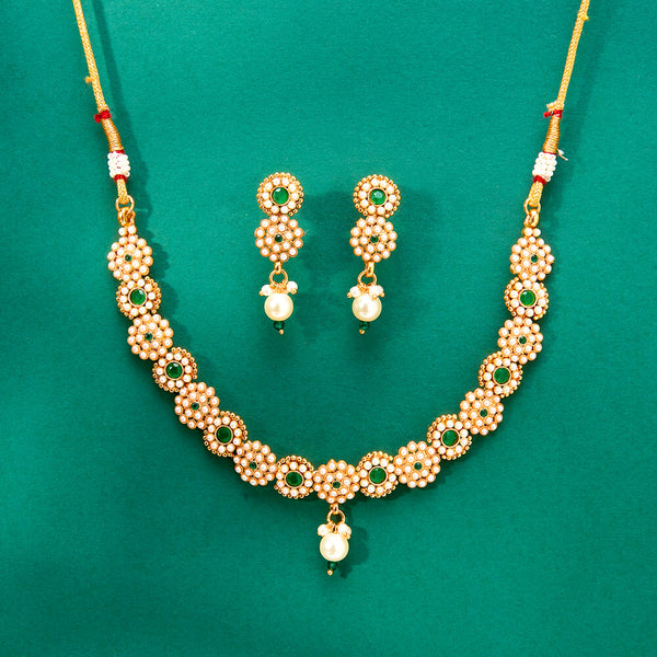 224389 Antique Moti Necklace With Gold Plating