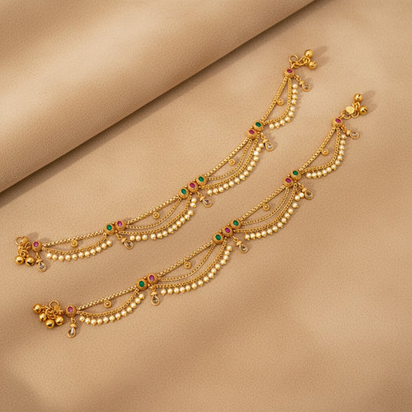 224415 Antique Pearl Payal With Gold Plating