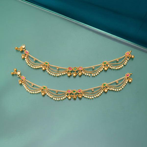 224419 Antique Pearl Payal With Gold Plating