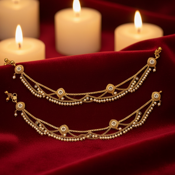 224423 Antique Pearl Payal With Gold Plating