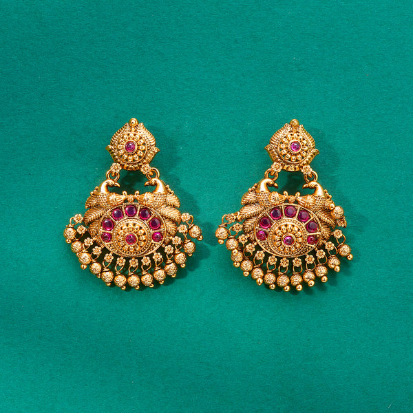 224424 Antique Peacock Earring With Matte Gold Plating