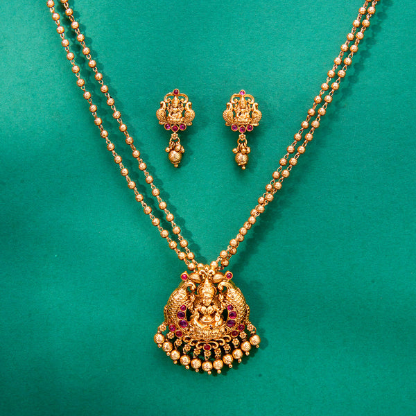 224426 Antique South Indian Pendant Set With Matte Gold Plating