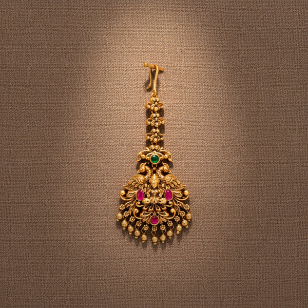 224429 Antique Temple Tikka With Matte Gold Plating