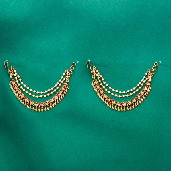 224431 Antique Pearl Ear Chain With Matte Gold Plating