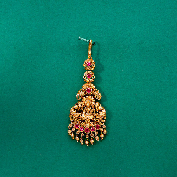 224434 Antique South Indian Tikka With Matte Gold Plating