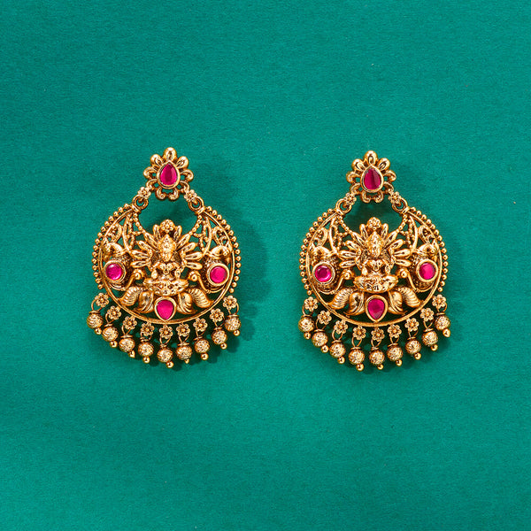 224436 Antique South Indian Earring With Matte Gold Plating