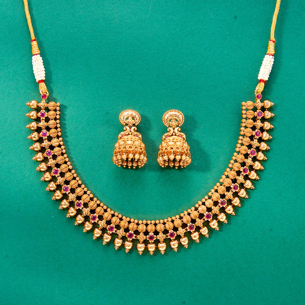 224438 Antique South Indian Necklace With Matte Gold Plating