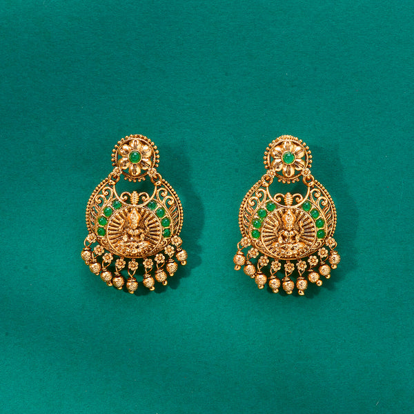 224439 Antique South Indian Earring With Matte Gold Plating