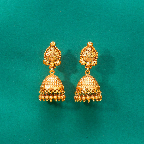 224530 Antique Plain Matte Gold Jhumki With Matte Gold Plating