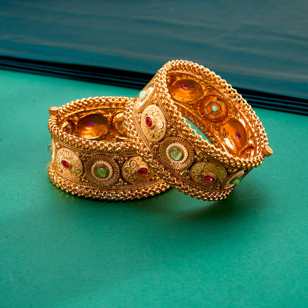 224597 Antique Openable Bangles With Matte Gold Plating