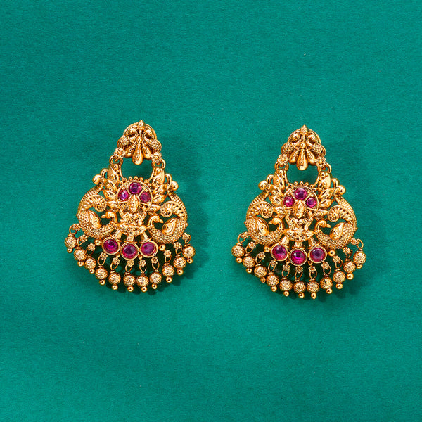 224671 Antique South Indian Earring With Matte Gold Plating