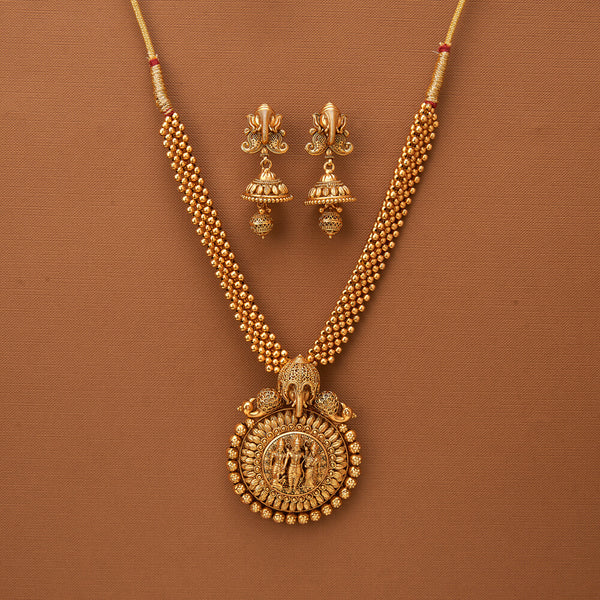 224679 Antique Temple Necklace With Matte Gold Plating