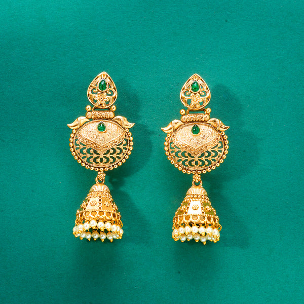 224691 Antique Jhumki With Gold Plating