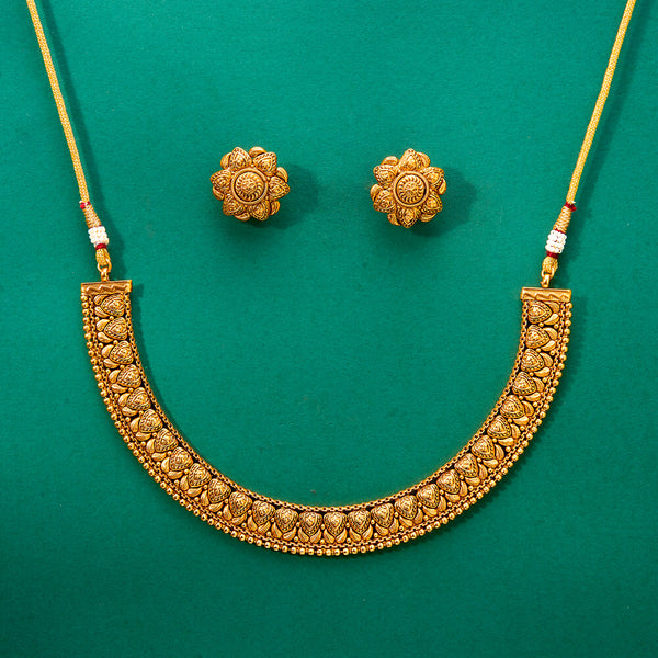 224736 Antique Plain Matte Gold Necklace With Matte Gold Plating