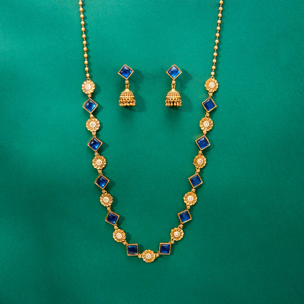 224738 Antique Long Necklace With Matte Gold Plating