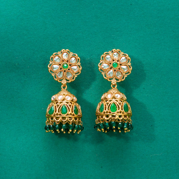 224852 Antique Jhumki With Mehndi Plating