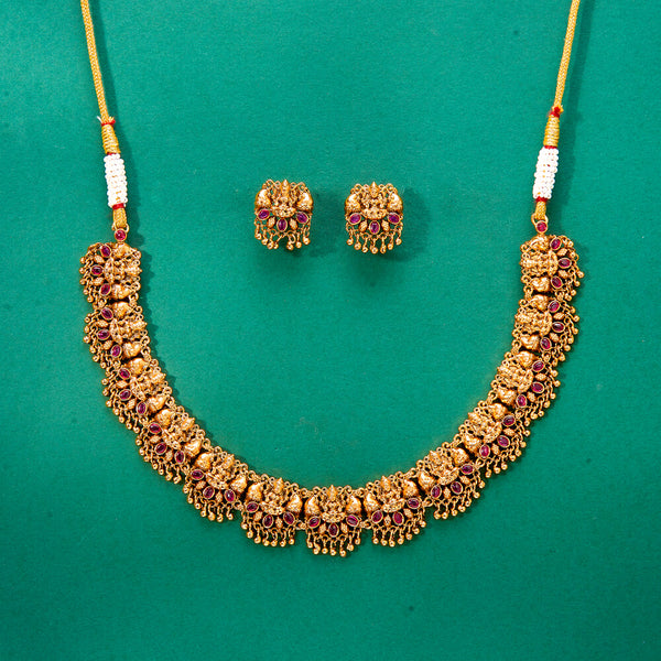 224889 Antique Temple Necklace With Matte Gold Plating