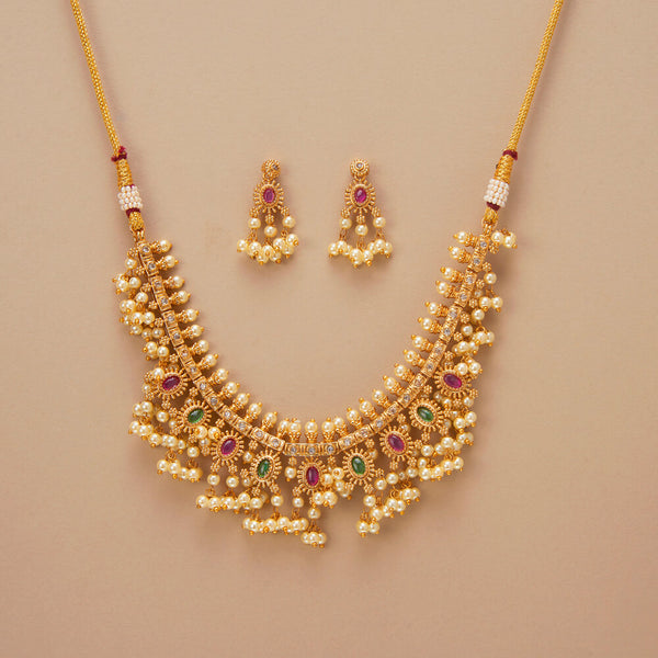 225109 Antique South Indian Necklace Set With Gold Plating