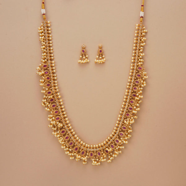 225110 Antique Long Necklace Set With Gold Plating