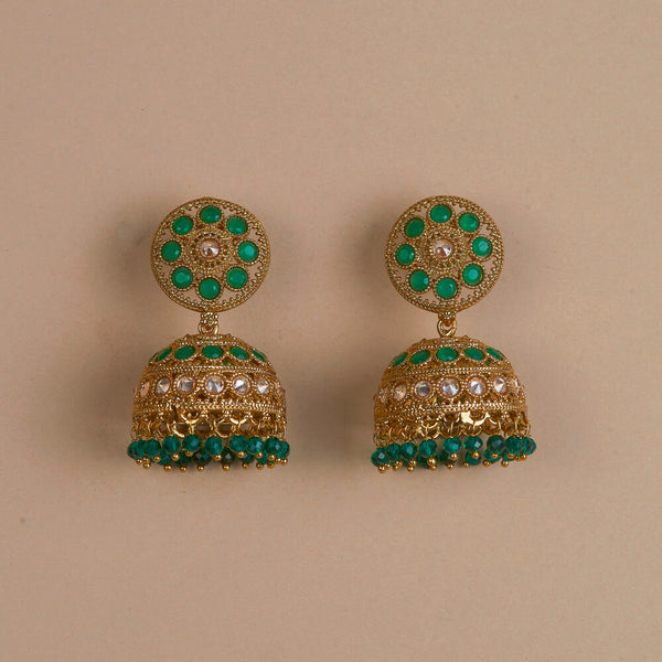225146 Antique Classic Jhumki With Mehndi Plating