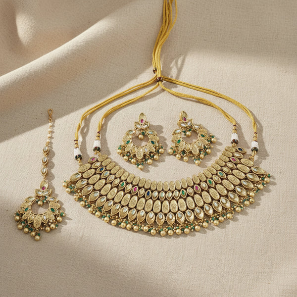 225183 Antique Classic Necklace SetWith Matte Gold Plating