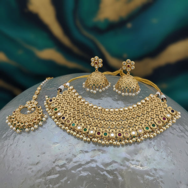 225184 Antique Classic Necklace SetWith Matte Gold Plating