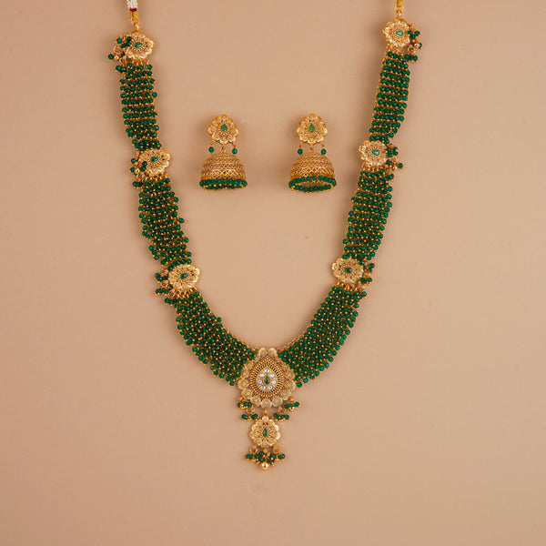 225222 Antique Classic Necklace Set With Matte Gold Plating