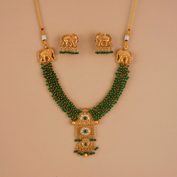 225223 Antique Classic Necklace Set With Matte Gold Plating