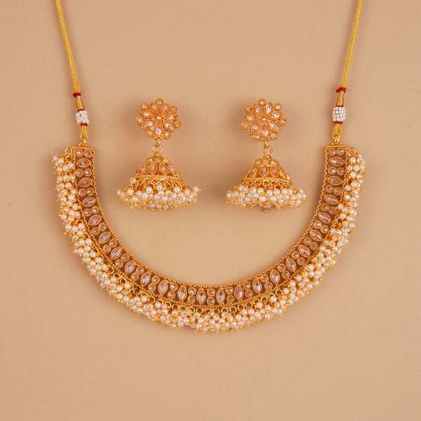 225234 Antique Pearl Necklace Set With Gold Plating
