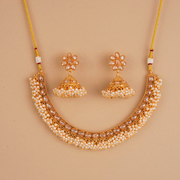 225235 Antique Moti Necklace Set With Gold Plating