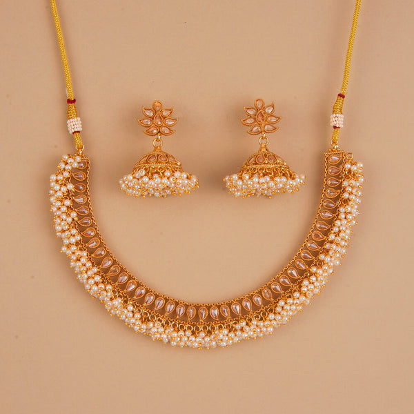 225236 Antique Pearl Necklace Set With Gold Plating