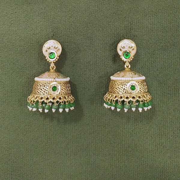 225241 Antique Jhumki With Matte Gold Plating