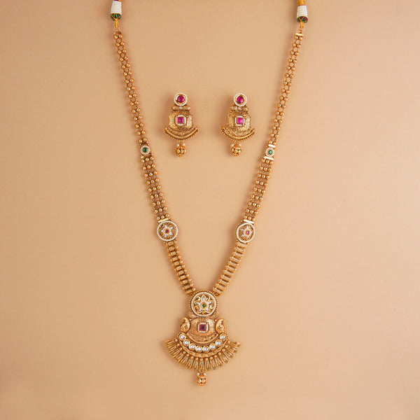 225341 Antique Long Necklace Set With Gold Plating