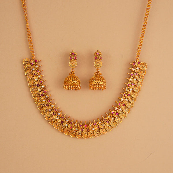 225384 Antique Classic Necklace Set With Matte Gold Plating