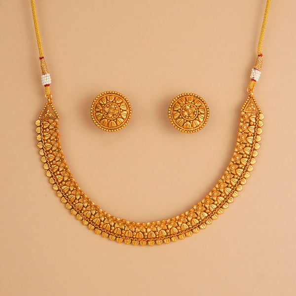 225397 Antique Plain Matte Gold Necklace Set With Matte Gold Plating
