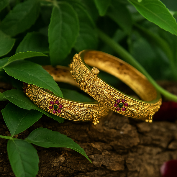 225401 Antique Openable Bangles With Gold Plating