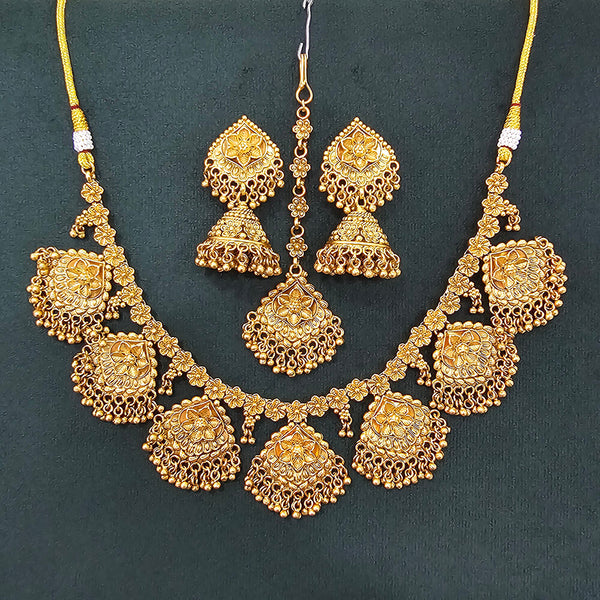 225430 Antique Plain Matte Gold Necklace Set With Matte Gold Plating