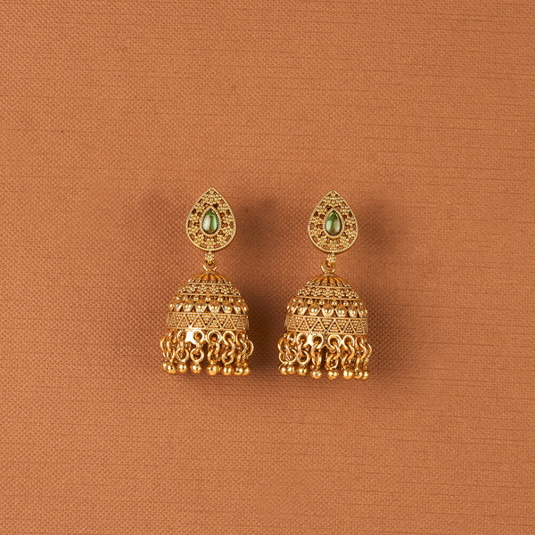 225498 Antique Jhumki With Gold Plating