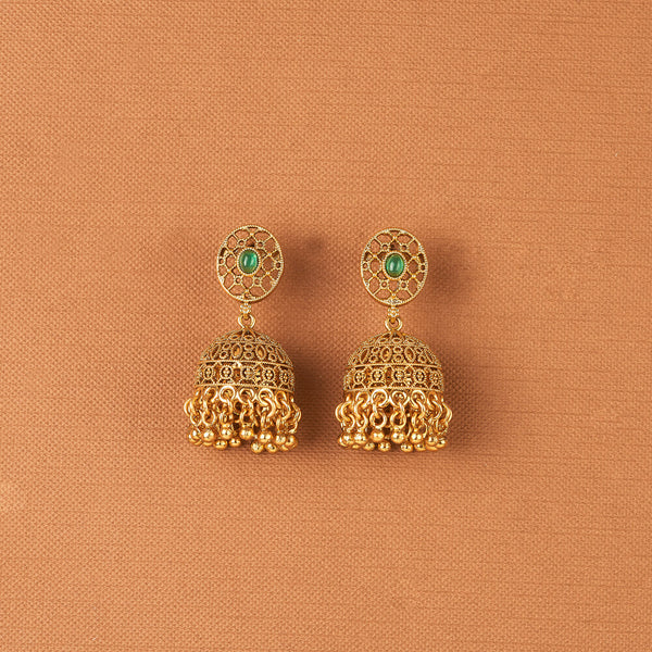 225499 Antique Jhumki With Gold Plating