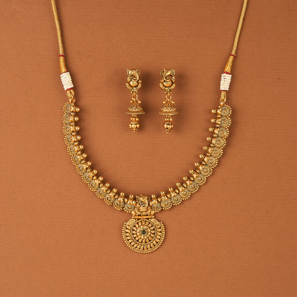 225575 Antique Classic Necklace Set With Matte Gold Plating