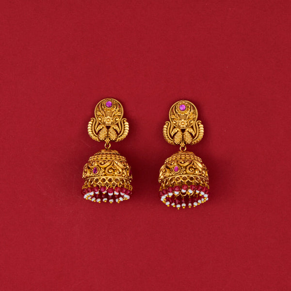225651 Antique Classic Jhumki With Matte Gold Plating