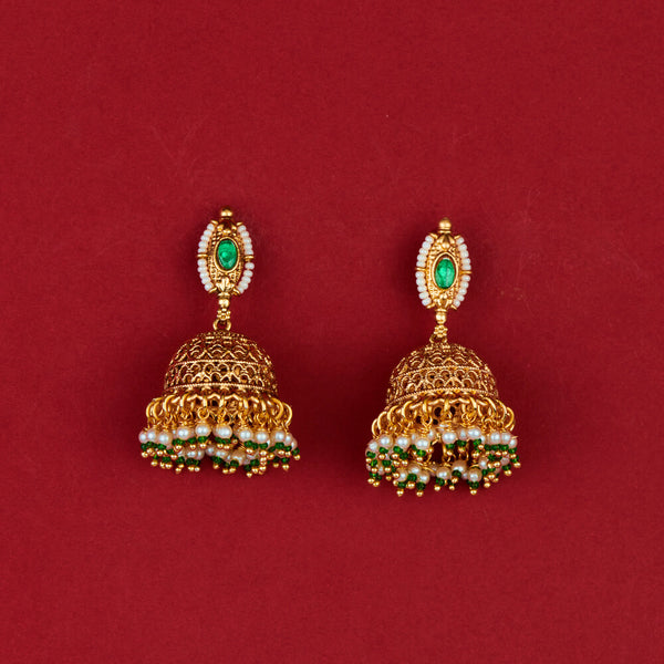 225780 Antique Pearl Jhumki With Gold Plating