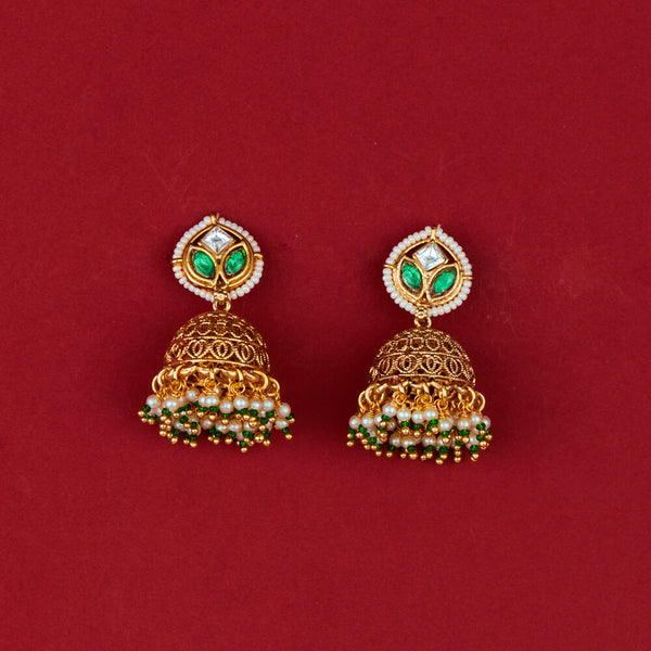 225782 Antique Moti Jhumki With Gold Plating