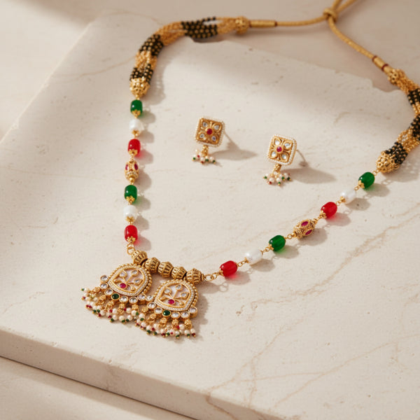 225786 Antique Classic Mangalsutra With Matte Gold Plating