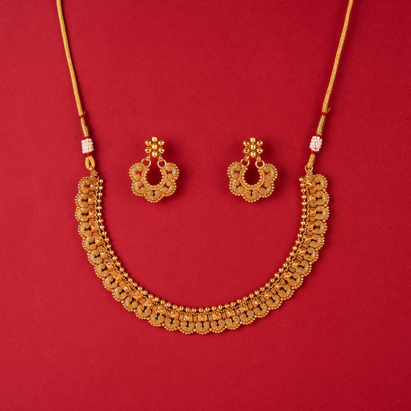 225820 Antique Plain Gold Necklace With Gold Plating