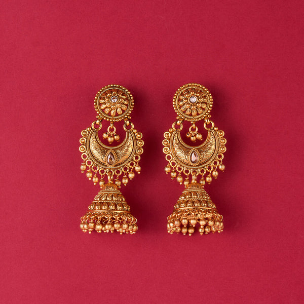 225888 Antique Long Earring With Matte Gold Plating