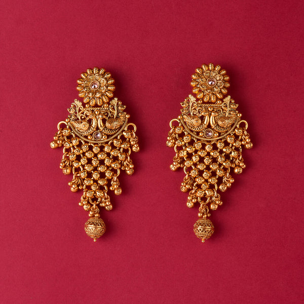 225890 Antique Peacock Earring With Matte Gold Plating