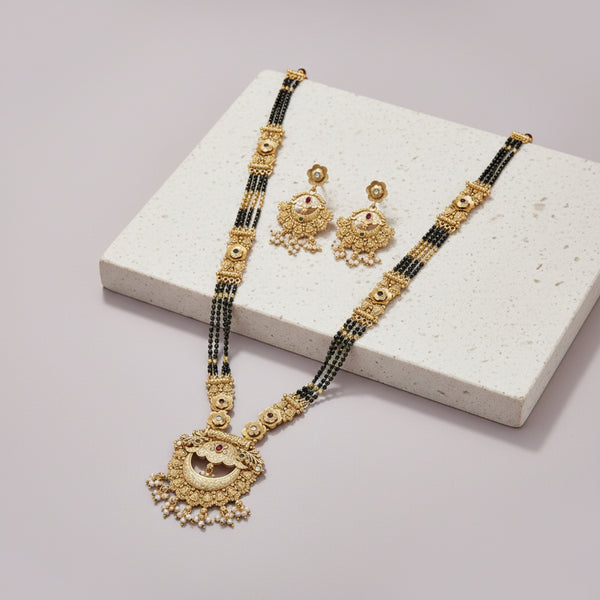226029 Antique Meenakari Mangalsutra With Matte Gold Plating