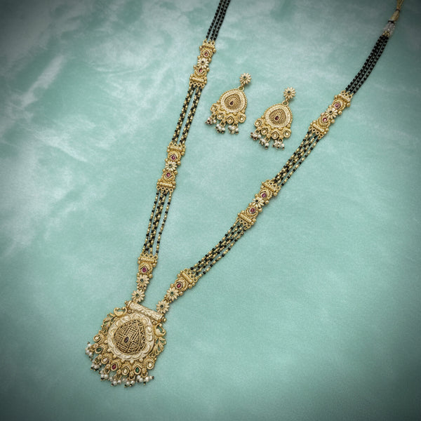 226030 Antique Meenakari Mangalsutra With Matte Gold Plating